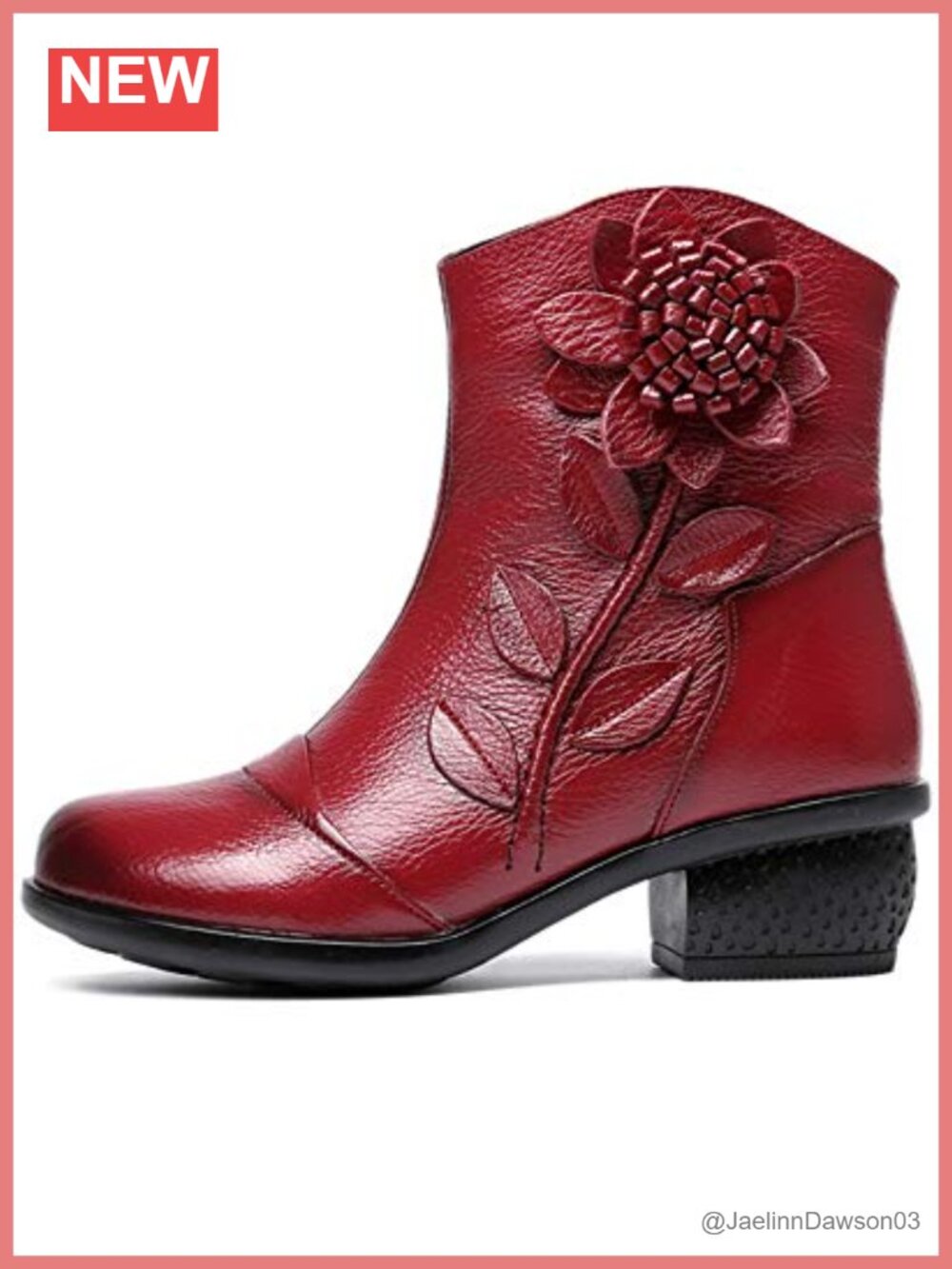 Women's Leather Ankle Booties Block Heel Zip